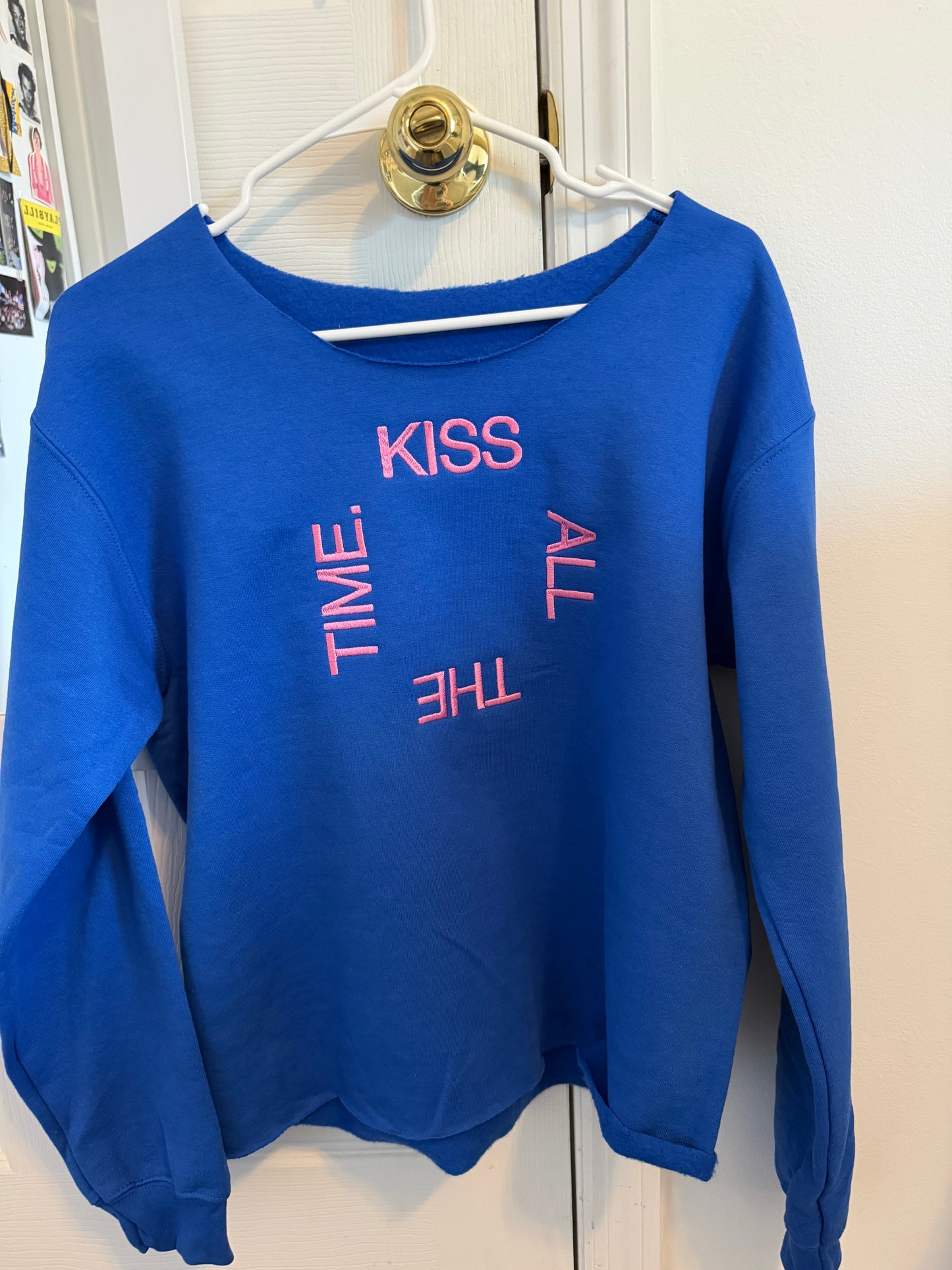 KISS ALL THE TIME DISCO OCCASIONALLY ,back to back Embroidered distressed crewneck – Pop Music Inspired