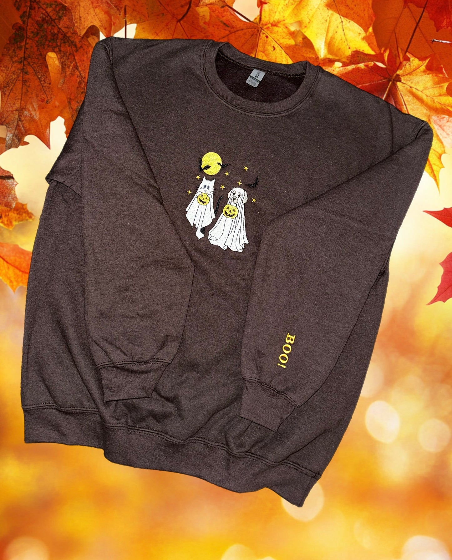 Halloween, Cat, dogs, ghost, fall, Crewneck, embroidery